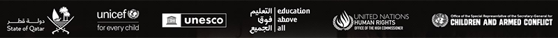 Logos of State of Qatar, UNICEF, UNESCO, EAA, SRSG, OHCHR